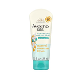 Aveeno Kids Continuous Protection Zinc Oxide Mineral Sunscreen Lotion for Children's Sensitive Skin with Broad Spectrum SPF 50, Tear-Free, Sweat- & Water-Resistant, Non-Greasy, 3 fl. oz