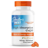 Doctor's Best High Absorption CoQ10 with BioPerine, Gluten Free, Naturally Fermented, Heart Health, Energy Production, 100 mg, 120 Count