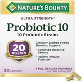 Nature’s Bounty Probiotic 10, Ultra Strength Daily Probiotic Supplement, Support for Digestive, Immune and Upper Respiratory Health, 1 Pack, 30 Capsules