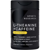 Sports Research L-Theanine & Caffeine With Coconut Mct Oil ~ Nootropic Supplement For Focused Energy ~ Keto Certified & Non-Gmo Verified (60 Softgels) : L-Theanine