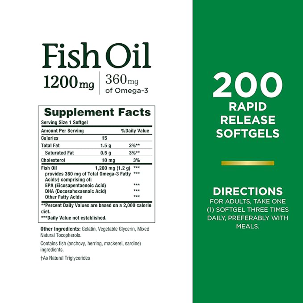N.ATURE'S B.OUNTY ODOR-LESS FISH OIL, 350MG OF OMEGA-3, VALUE SIZE, 200 COATED SOFTGELS