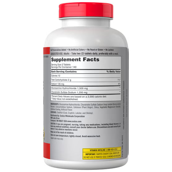 Kirkland Signature Glucosamine 1500mg Chondroitin 1200mg, 280 Tablets