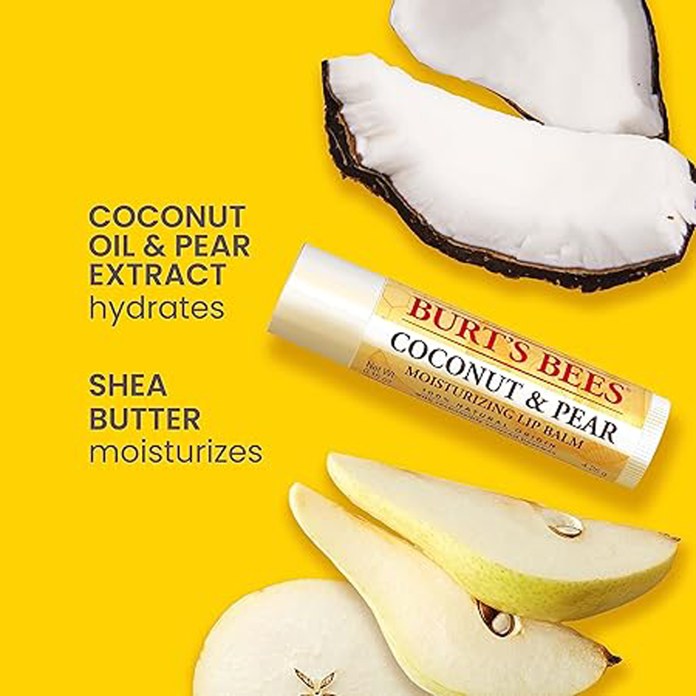 Burt's Bees Natural Moisturizing Lip Balm (Original Beeswax, Strawberry, Coconut & Pear & Vanilla Bean) With Beeswax & Fruit Extracts (Pack Of 4)