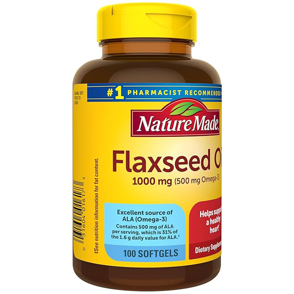 Nature Made Flaxseed Oil 1000 mg, Fish Free Omega 3 Supplement, Dietary Supplement for Heart Health Support, 100 Softgels, 100 Day Supply