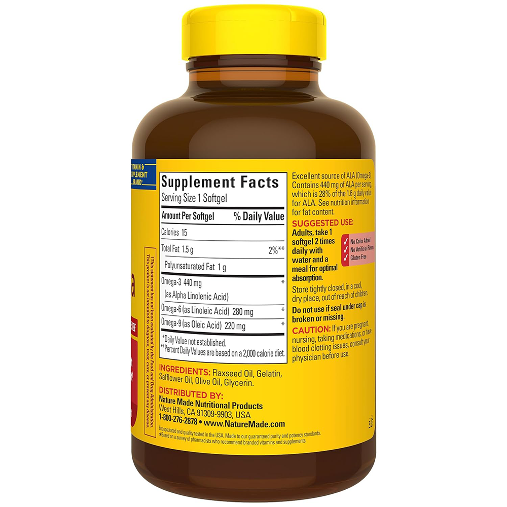 Nature Made Triple Omega 3 6 9, Flaxseed, Safflower, & Olive Oils, Healthy Heart Support, Fish Free Omega 3 Supplement, 150 Softgels, 75 Day Supply