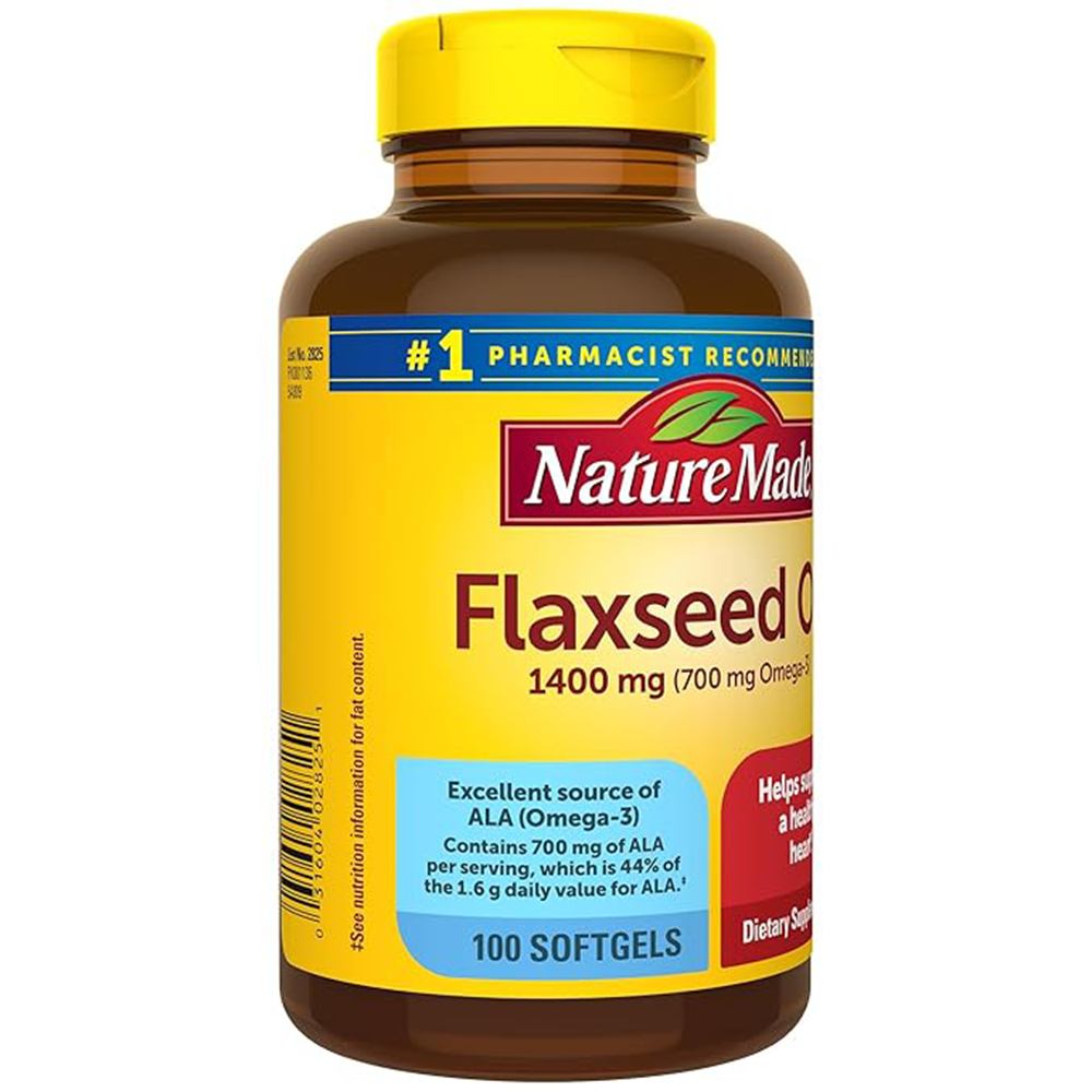 Nature Made Extra Strength Flaxseed Oil 1400 mg, Fish Free Omega 3 Supplement, Dietary Supplement for Heart Health Support, 100 Softgels, 100 Day Supply