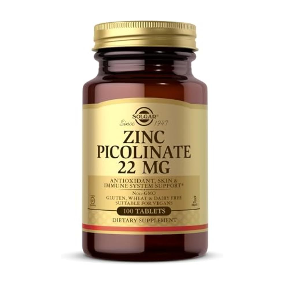 Solgar Zinc Picolinate 22 mg, 100 Tablets - Promotes Healthy Skin - Supports Immune System, Normal Taste & Vision - Antioxidant - Non GMO, Vegan, Gluten Free, Dairy Free, Kosher - 100 Servings