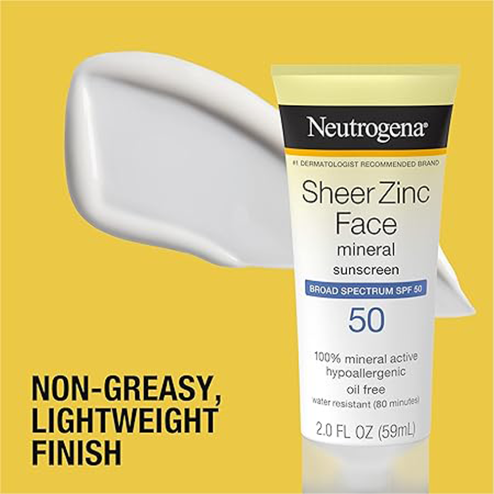 Neutrogena Sheer Zinc Oxide Dry-Touch Face Sunscreen with Broad Spectrum SPF 50, Oil-Free, Non-Comedogenic & Non-Greasy Mineral Sunscreen, 2 fl. oz