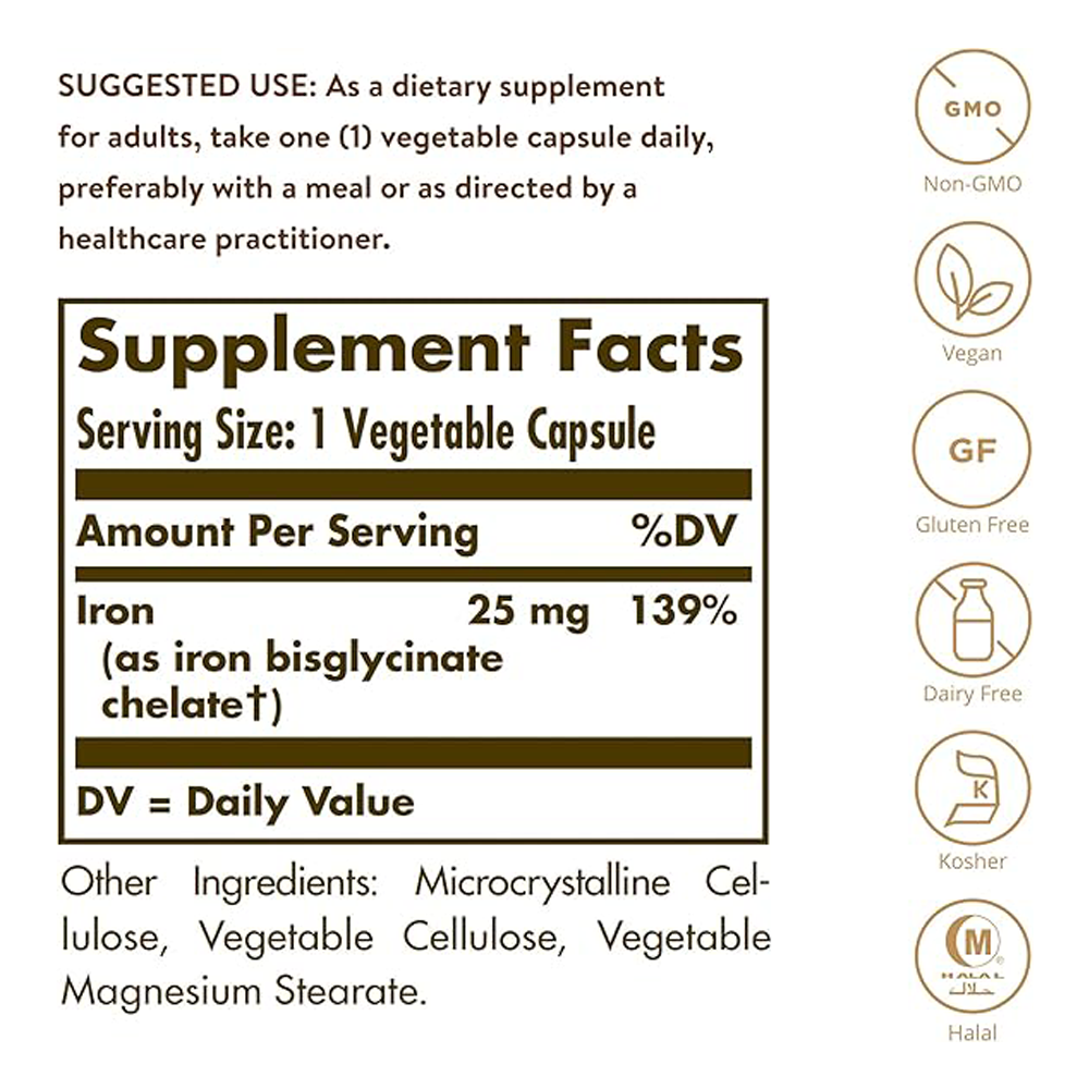 Solgar Gentle Iron - Ideal for Sensitive StomachsRed Blood Cell Supplement, , Non Constipating & GMO, Vegan, Gluten & Dairy Free, Kosher - 180 Servings, Unflavored, 180 Count