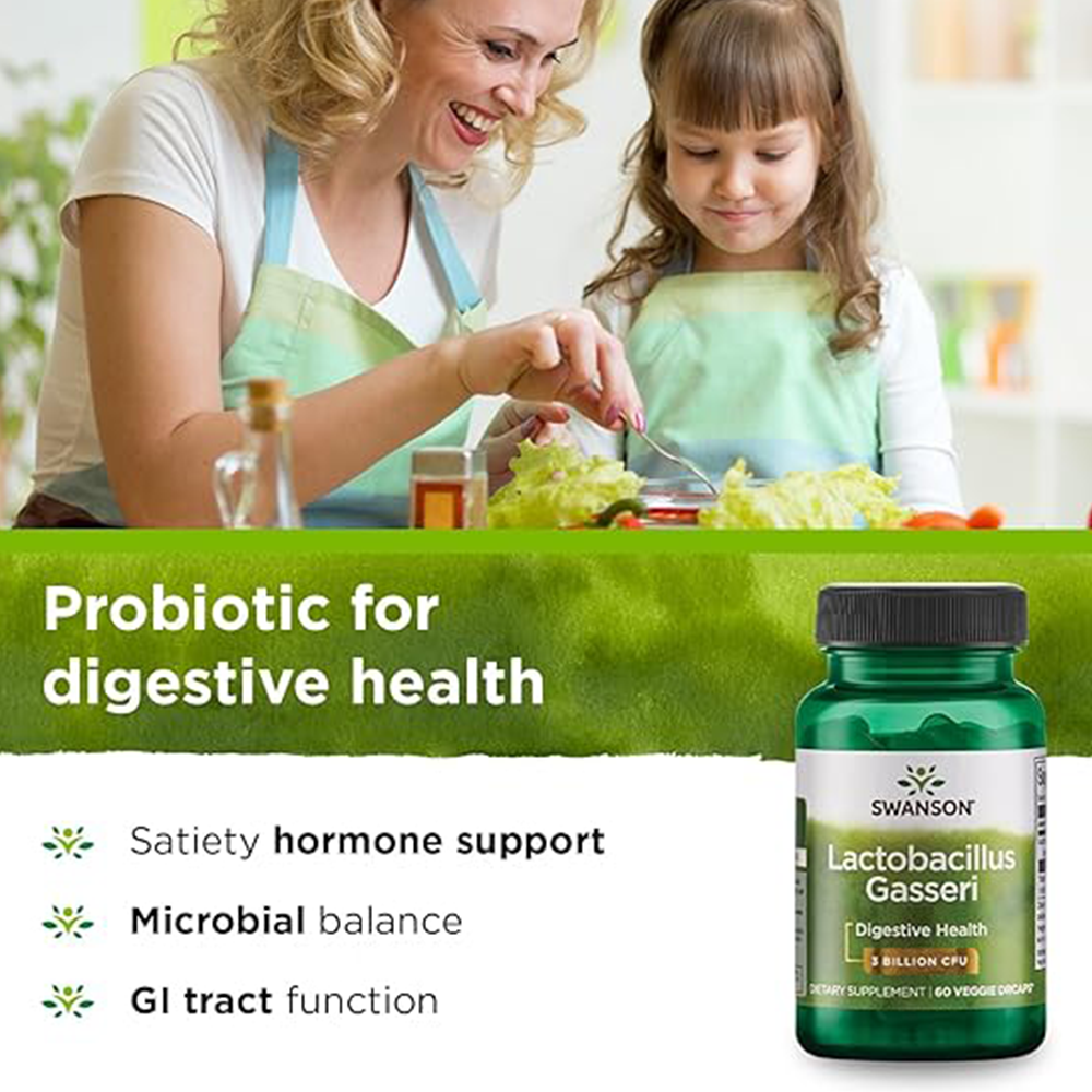 Swanson Lactobacillus Gasseri - Probiotic Supplement Supporting Digestive Health with 3 Billion CFU - Design-Release Satiety & Fat Metabolism Support - (60 Veggie Capsules)