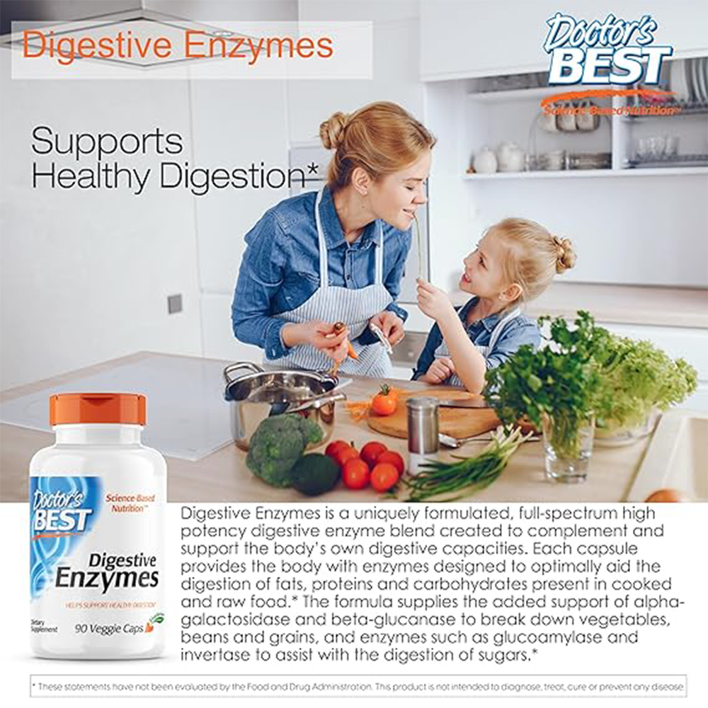 Doctors Best Digestive Enzymes, Supports Digestive Wellness, Non-GMO, Vegetarian 90 Veggie Caps