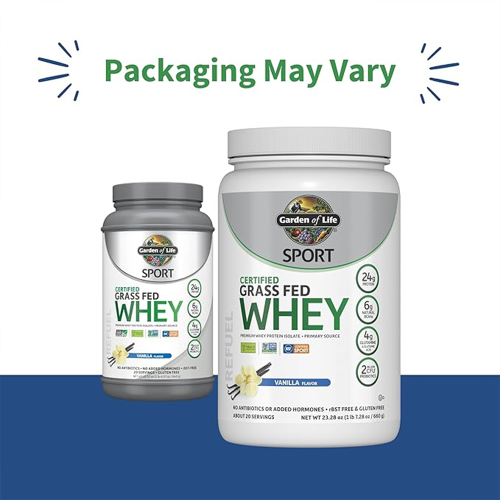 Vanilla: Garden of Life Sport Certified Grass Fed Clean Whey Protein Isolate, Vanilla, 23oz (1lb 7oz / 652g) Powder