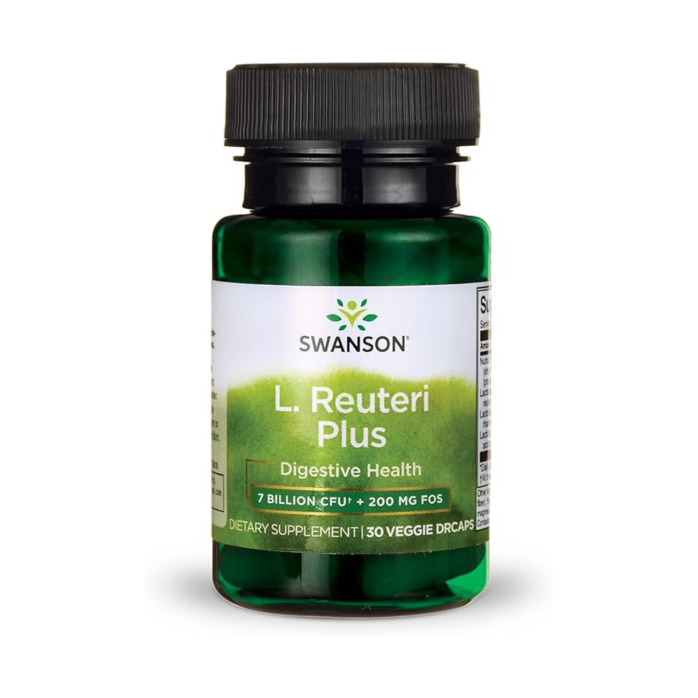 Swanson L. Reuteri Probiotic Plus w/L. Rhamnosus L. Acidophilus & FOS Prebiotic Digestive Support - Promotes Gut Health w/ 7 Billion CFU per Capsule - (30 Veggie Capsules)