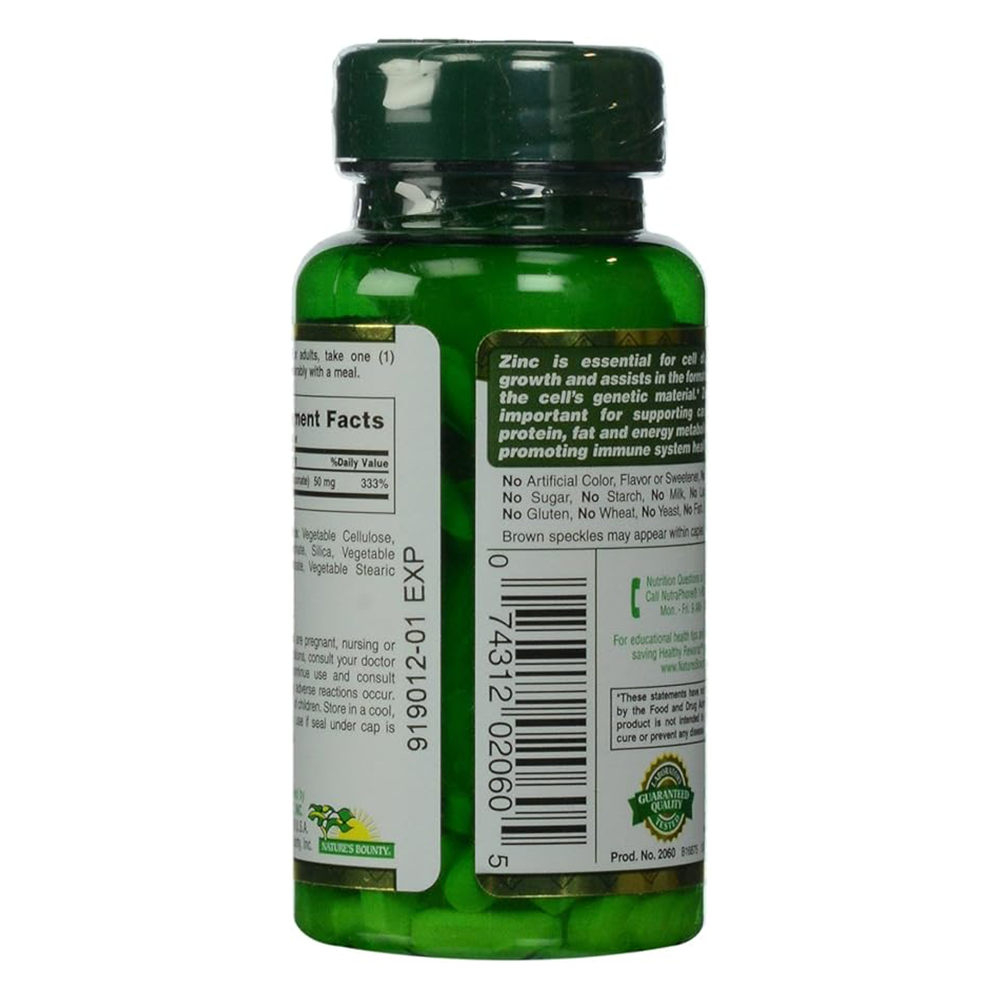 Nature's Bounty Zinc (Zinc Gluconate) 50 mg, 100 Caplets