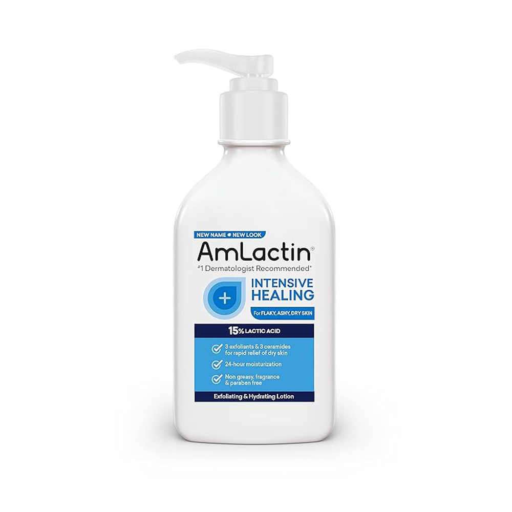 AmLactin Rapid Relief Restoring Lotion + Ceramides | 24-Hr Dry Skin Relief | Powerful Alpha-Hydroxy Therapy Gently Exfoliates | Lactic Acid (AHA) Restores Rough Flaky Dry Skin | Paraben-Free 7.9 oz.