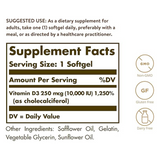 Solgar Vitamin D3 (Cholecalciferol) 250 MCG (10,000 IU), 120 Softgels - Helps Maintain Healthy Bones & Teeth - Immune System Support - Non GMO, Gluten Free, Dairy Free - 120 Servings