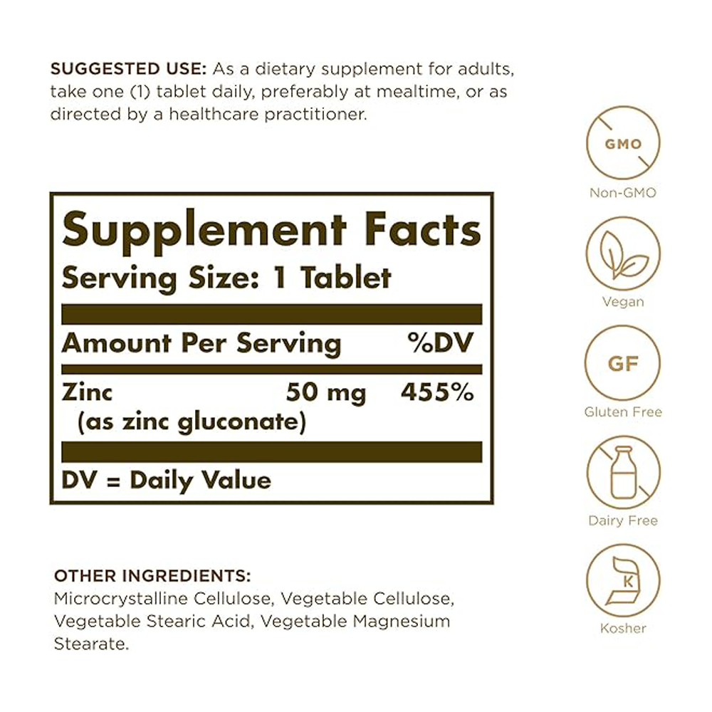 Solgar, Zinc 50 Mg, 100 Tablets