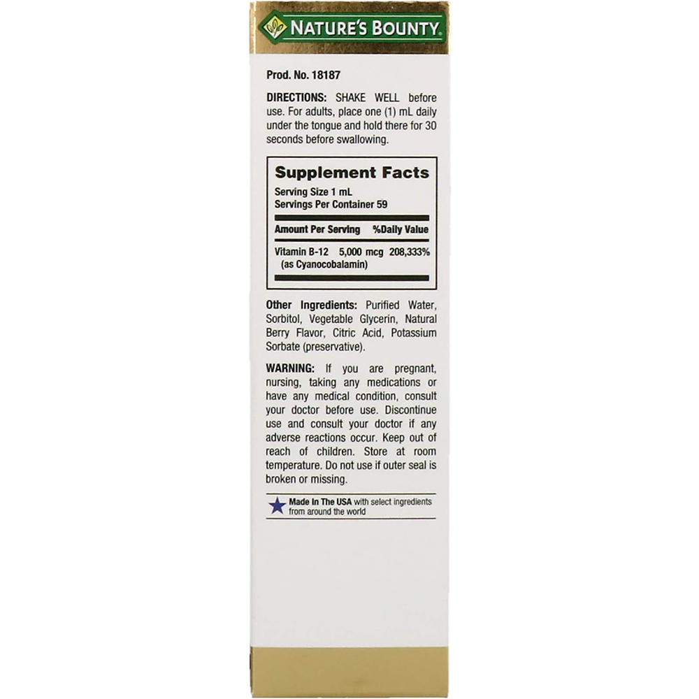 Nature's Bounty, Super Strength B-12, 5000mcg, 2 Oz (Pack Of 2)