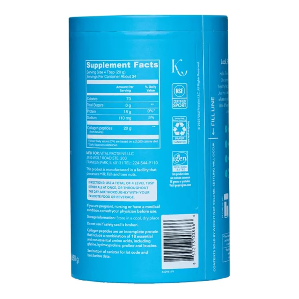 Vital Proteins Natural Whole Nutrition Collagen Peptides - Pasture Raised, Grass Fed, Paleo Friendly, Gluten Free, Single Ingredient - 24 Ounce
