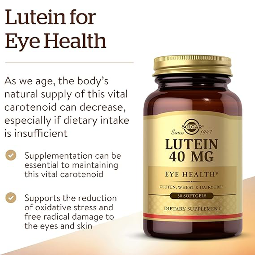 Solgar Lutein 40 mg, 30 Softgels - Supports Eye Health - Helps Filter Out Blue-Light - Contains FloraGLO Lutein - Gluten Free, Dairy Free - 30 Servings