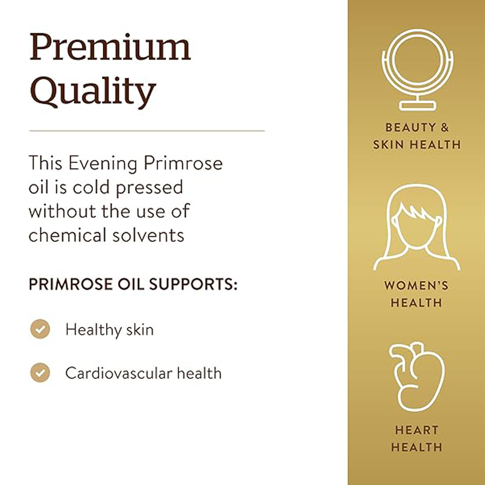 Solgar Evening Primrose Oil 1300 mg, 60 Softgels - Promotes Healthy Skin & Cardiovascular Health - Nutritional Support for Women - Non-GMO, Gluten Free, Dairy Free - 60 Servings