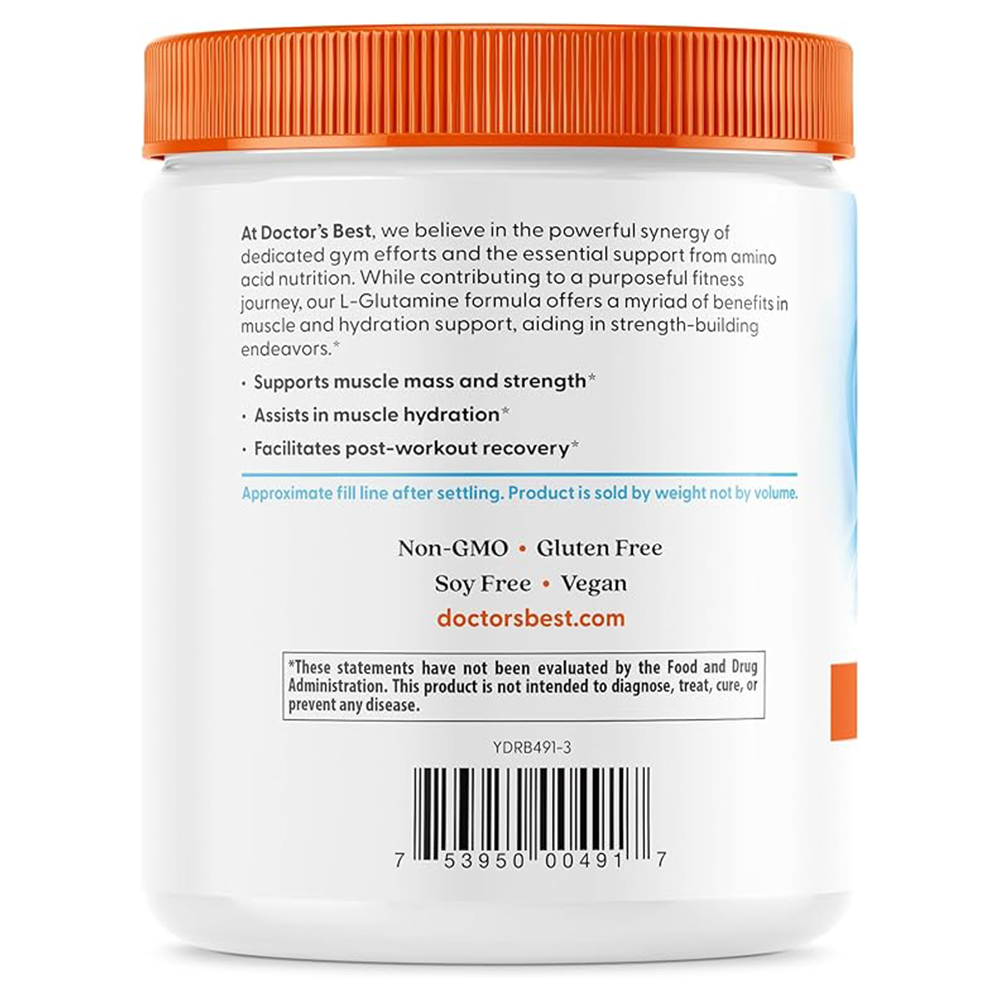 Doctors Best Pure L-Glutamine Powder, Supports Muscle Mass & Strength, Non-GMO, Gluten Free, Soy Free, Vegan Net Wt. 10.6 oz (300 Grams)
