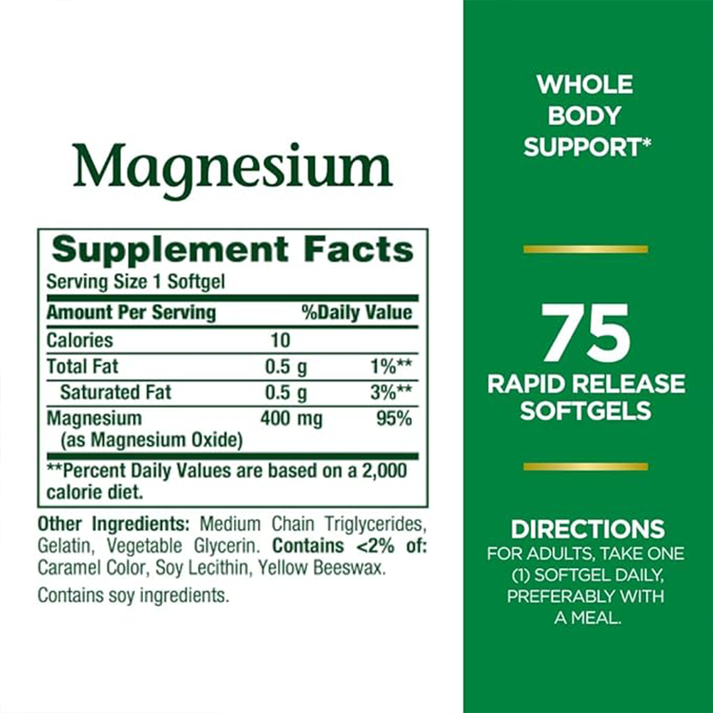Nature's Bounty Magnesium 400 mg, 75 Softgels