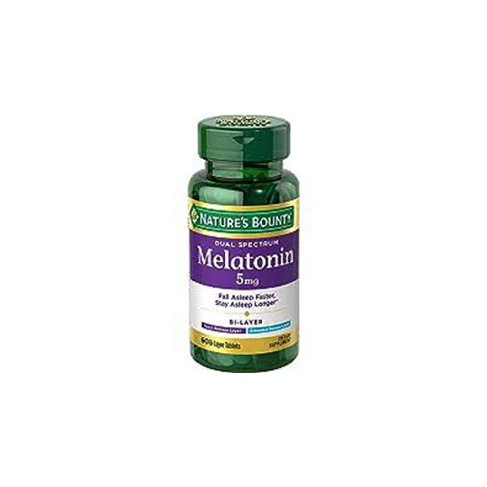 Nature's Bounty Melatonin 5mg Dual Spectrum, 100% Drug Free Sleep Supplement, Quick Release and Extended Release, Promotes Relaxation and Sleep Health, 60 Bi-Layer Tablets