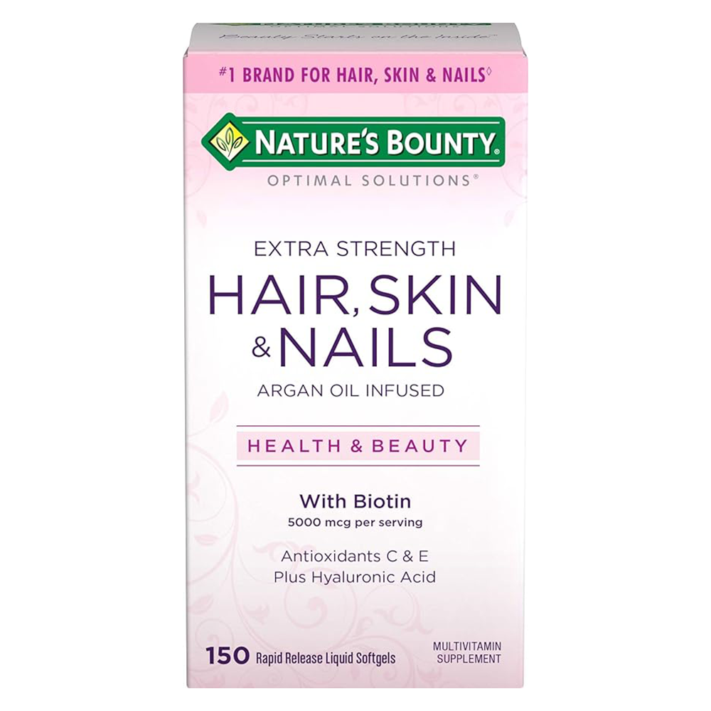 Nature's Bounty Advanced Hair, Skin & Nails, Argan-Infused Vitamin Supplement with Biotin and Hyaluronic Acid, 150 Rapid Release Softgels