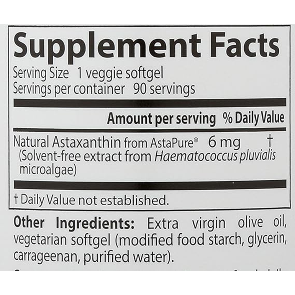 Doctor's Best Astaxanthin, Powerful Antioxidant, Skin, Eye Health, Non-GMO, Gluten Free, Vegan, Soy Free, 6 mg, 90VSG