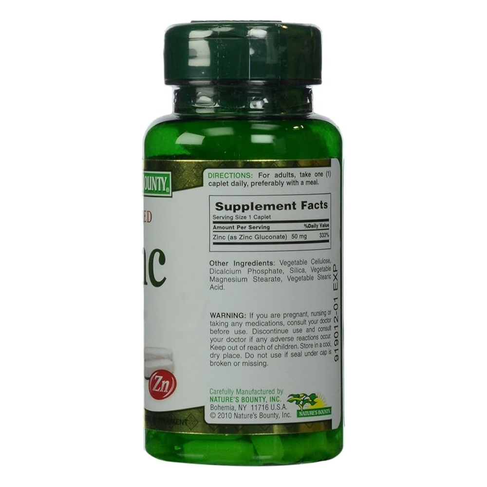 Nature's Bounty Zinc (Zinc Gluconate) 50 mg, 100 Caplets