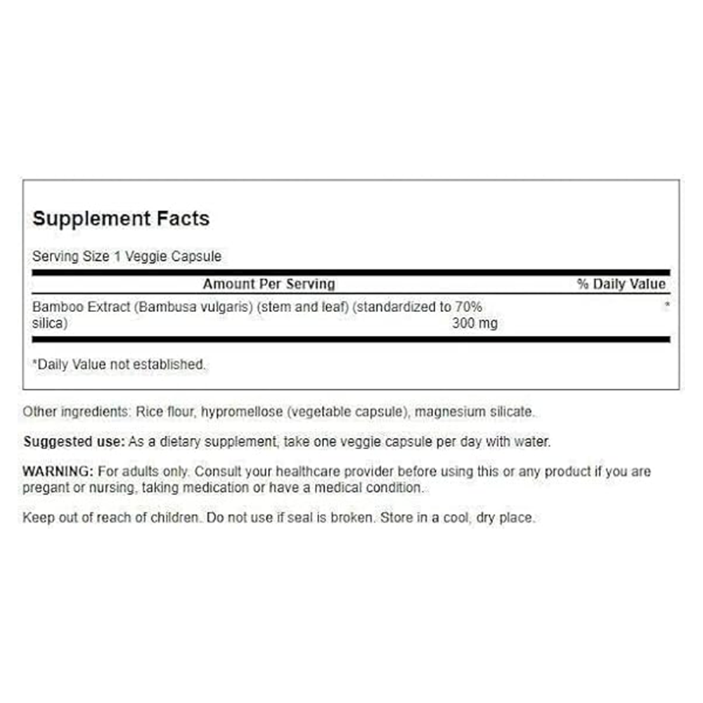 Swanson Bamboo Extract for Hair and Nails Silica Supplement Supports Collagen 300 mg 60 Veggie Capsules