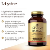 Solgar L-Lysine 1000 mg, 100 Tablets - Enhanced Absorption and Assimilation - Promotes Integrity of Skin and Lips - Collagen Support - Amino Acids - Non GMO, Vegan, Gluten Free - 100 Servings
