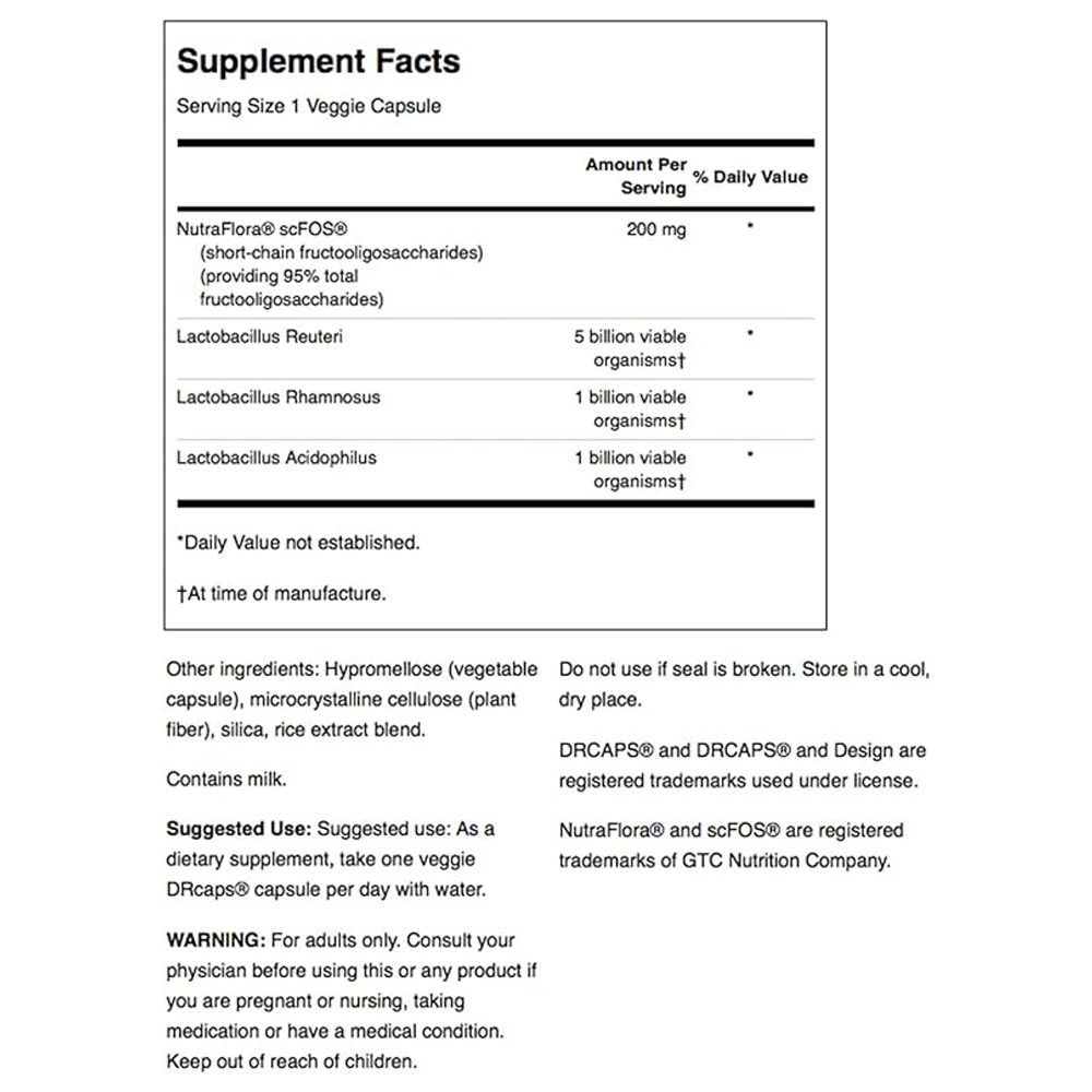 Swanson L. Reuteri Probiotic Plus w/L. Rhamnosus L. Acidophilus & FOS Prebiotic Digestive Support - Promotes Gut Health w/ 7 Billion CFU per Capsule - (30 Veggie Capsules)
