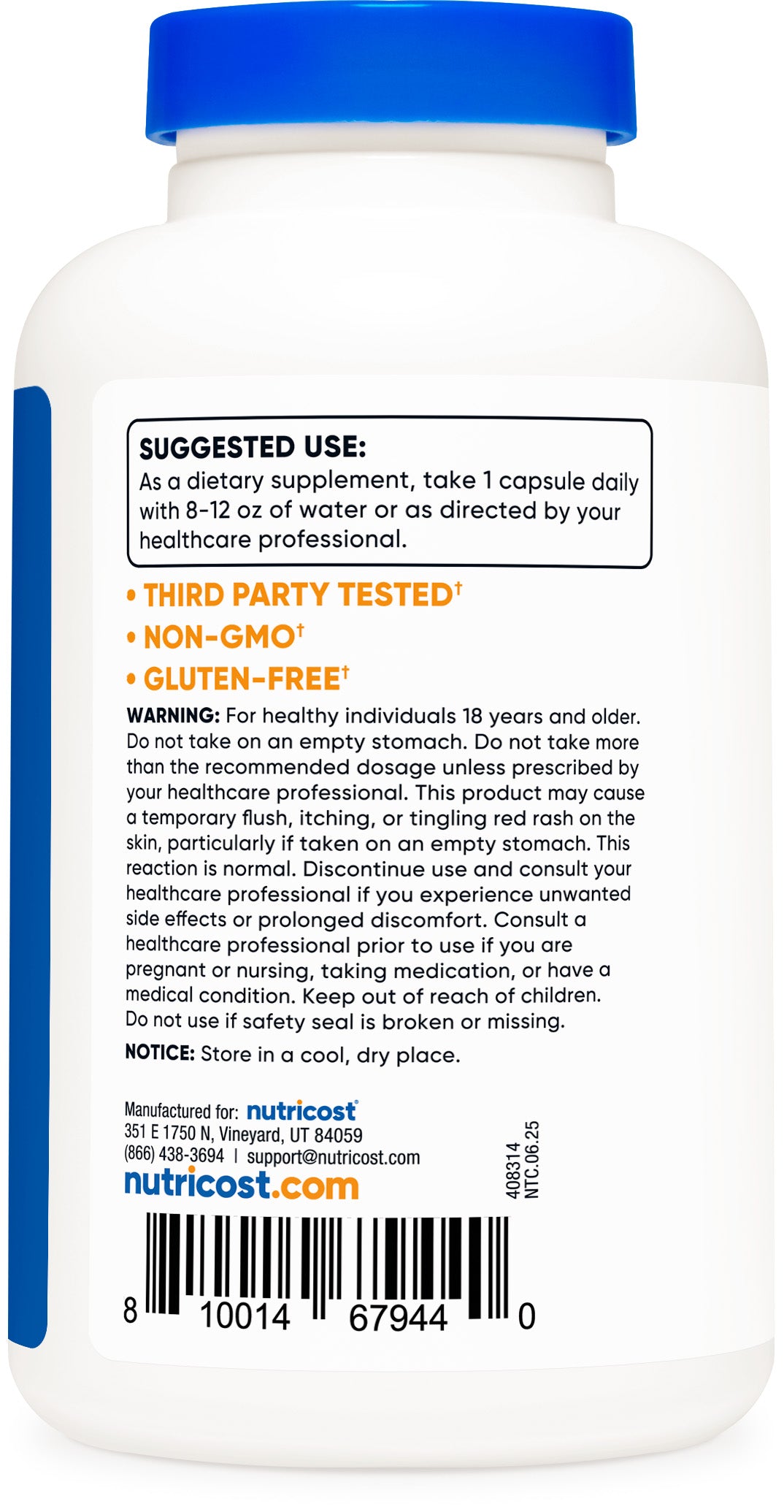 Nutricost Niacin 500mg 240ct - additional product view