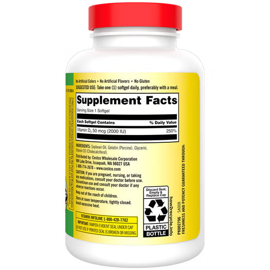 Kirkland Signature Extra Strength D3 50mcg (2000 IU), 600 Softgels