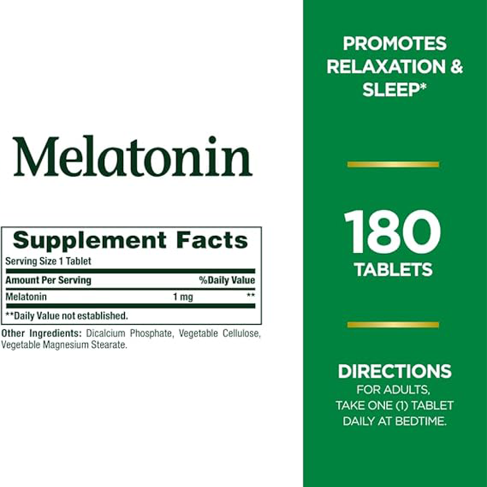 Nature's Bounty Melatonin, 100% Drug Free Sleep Aid, Promotes Relaxation and Sleep Health, 1mg, 180 Tablets