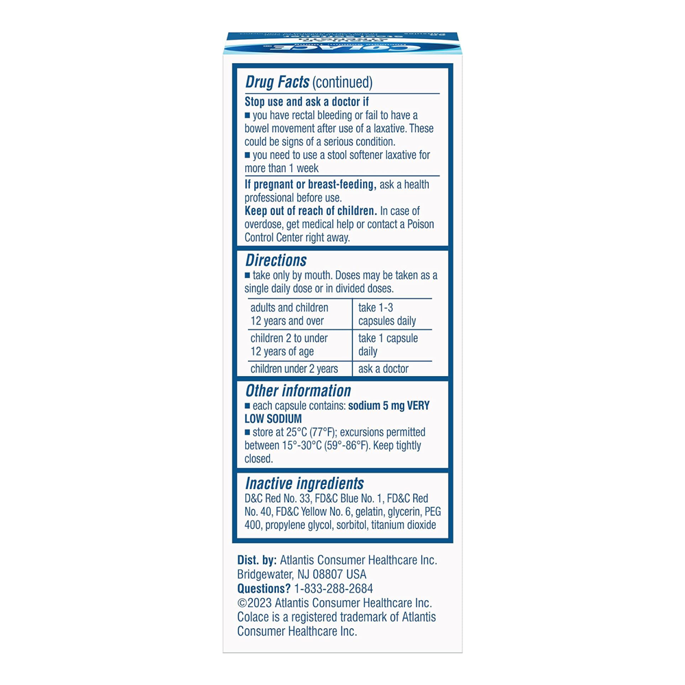 Colace Regular Strength Stool Softener 100 mg Capsules 60 Count Docusate Sodium Stool Softener for Gentle Dependable Relief