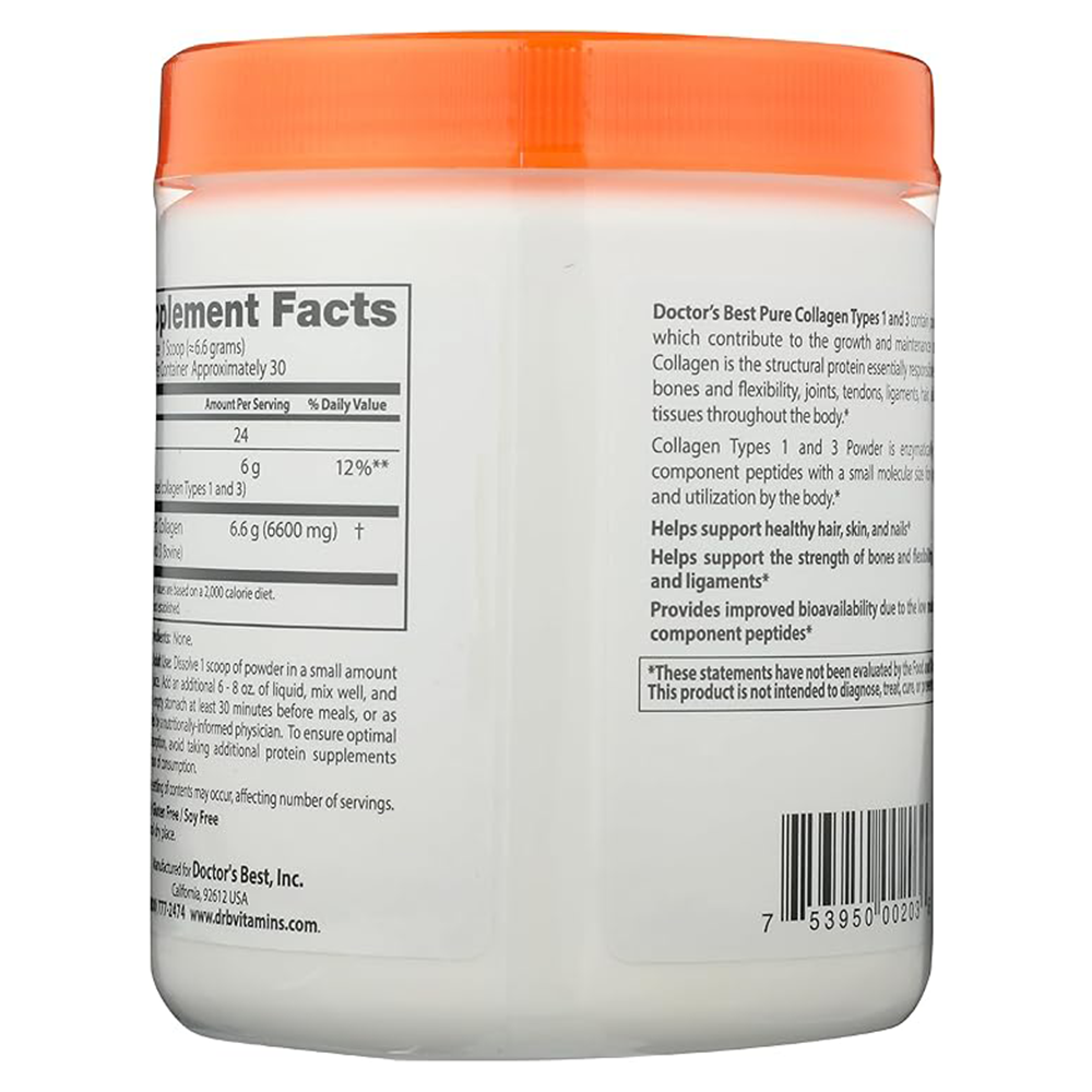Doctor's Best Pure Collagen Types 1 & 3, Promotes Healthy Skin Hair & Nails – Bone & Joint Support, 7.1 Ounce (Pack of 1)