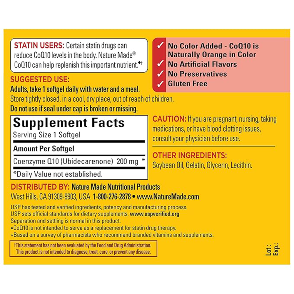 Nature Made CoQ10 200mg, Dietary Supplement for Heart Health Support, 105 Softgels, 105 Day Supply
