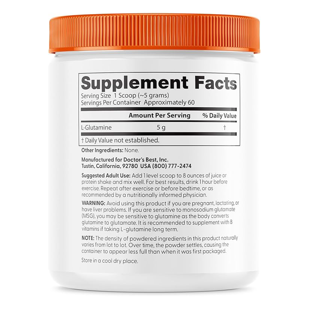 Doctors Best Pure L-Glutamine Powder, Supports Muscle Mass & Strength, Non-GMO, Gluten Free, Soy Free, Vegan Net Wt. 10.6 oz (300 Grams)