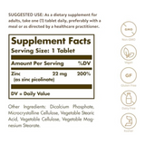 Solgar Zinc Picolinate 22 mg, 100 Tablets - Promotes Healthy Skin - Supports Immune System, Normal Taste & Vision - Antioxidant - Non GMO, Vegan, Gluten Free, Dairy Free, Kosher - 100 Servings