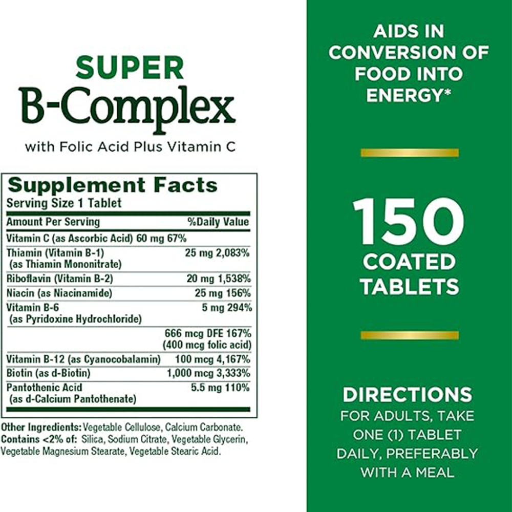 Nature's Bounty Super B-complex with Folic Acid Plus Vitamin C, 150 Tablets