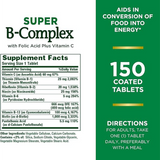 Nature's Bounty Super B-complex with Folic Acid Plus Vitamin C, 150 Tablets