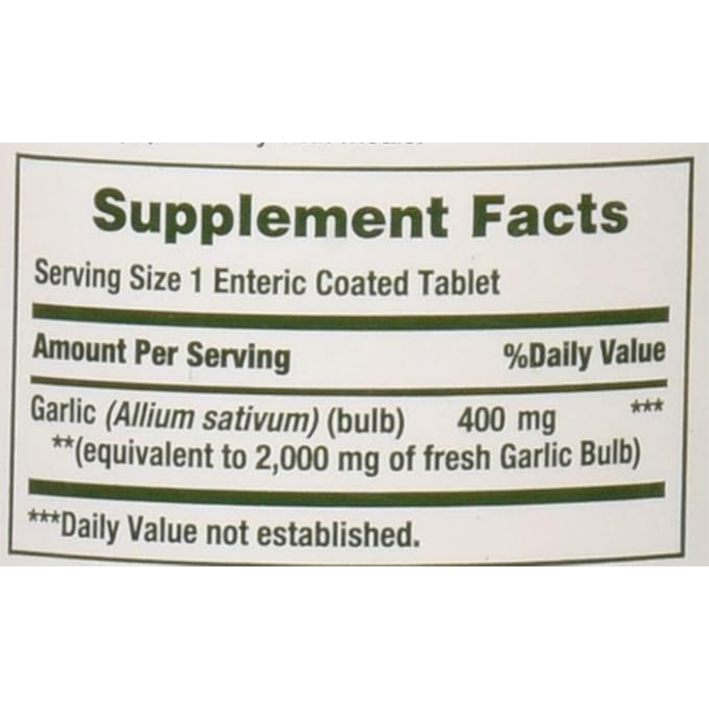 Nature's Bounty Garlic Tablets, Heart Health, 2000 Mg, Order Free Coated Tablets, 120 Ct
