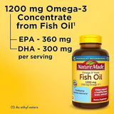 Nature Made Omega 3 Fish Oil 1200 mg, Fish Oil Supplements as Ethyl Esters, Omega 3 Fish Oil for Healthy Heart, Brain and Eyes Support, One Per Day, Omega 3 Supplement with 100 Softgels