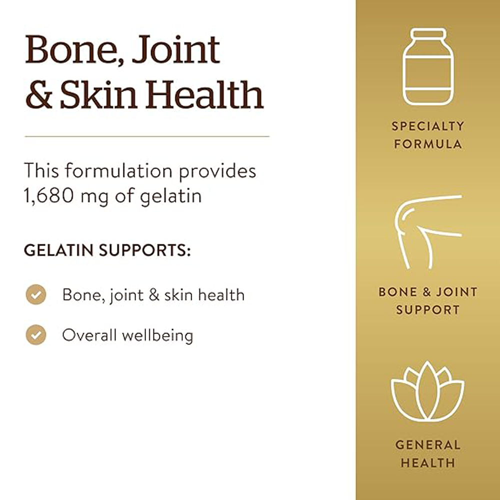 Solgar Gelatin 1680 mg, 250 Capsules - Natural Gelatin - Supports Bone, Joint & Skin Health - Gluten Free, Dairy Free - 83 Servings
