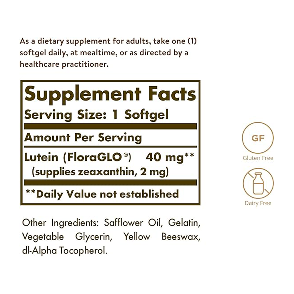 Solgar Lutein 40 mg, 30 Softgels - Supports Eye Health - Helps Filter Out Blue-Light - Contains FloraGLO Lutein - Gluten Free, Dairy Free - 30 Servings
