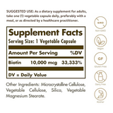 Solgar Biotin 10,000 mcg, 120 Vegetable Capsules - Energy, Metabolism, Promotes Healthy Skin, Nails & Hair - Super High Potency - Non-GMO, Vegan, Gluten, Dairy Free, Kosher - 120 Servings