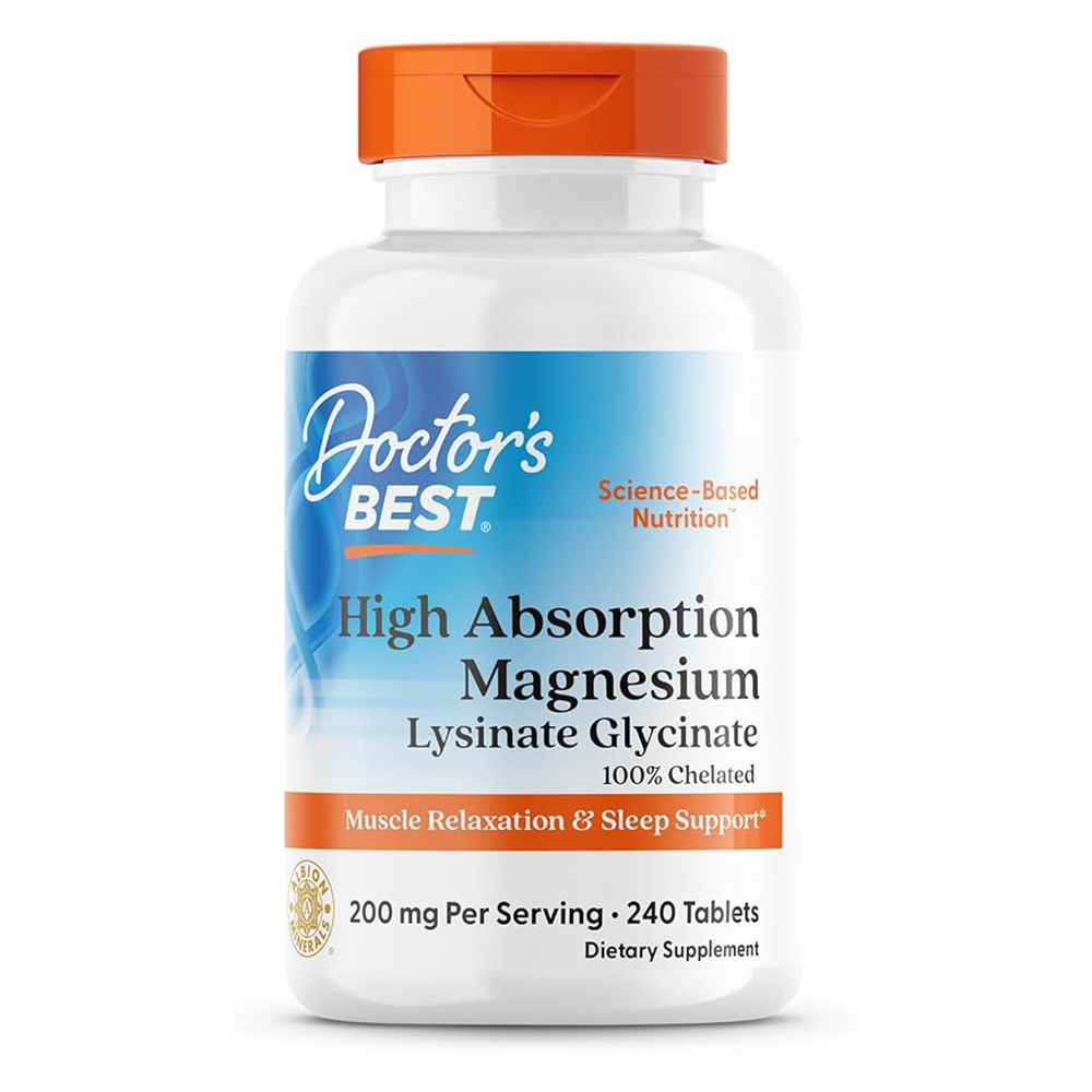 Doctor's Best High Absorption Magnesium Glycinate Lysinate, 100% Chelated, Non-GMO, Vegan, Gluten & Soy Free, 200 mg, 240 Count